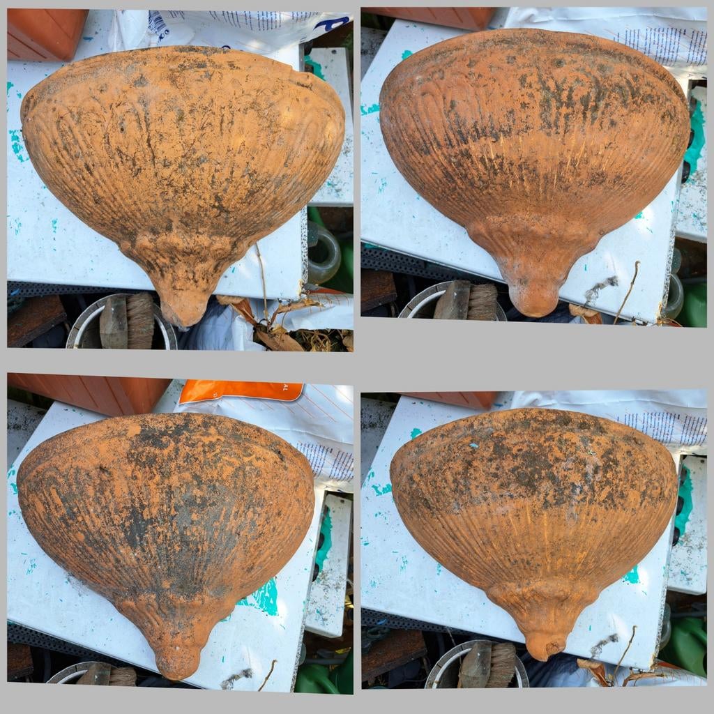 4 vintage terracotta wand plantenbakken, Tuin en Terras, Ophalen, Steen, Gebruikt, Minder dan 30 cm