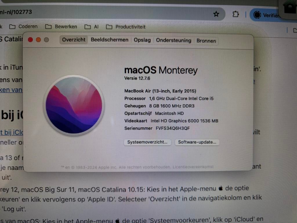 MacBook Air (13-inch, Early 2015), Computers en Software, Apple Macbooks, Gebruikt, Qwerty, 8 GB, 13 inch