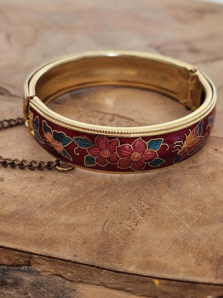 Mooie armband - cloisonne/emaille - vlinders, Ophalen of Verzenden, Zo goed als nieuw, Goud, Overige materialen