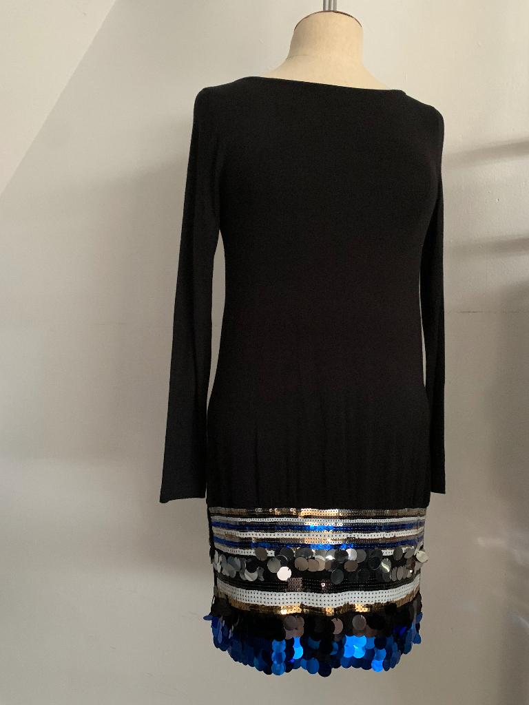 Onbekend jurk zwart pailletten blauw zilver goud wit S/36, Verzenden, Zwart, Knielengte, Maat 36 (S)
