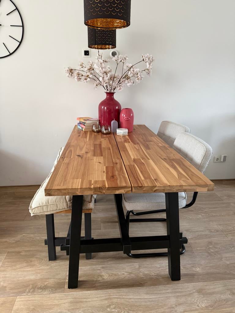 IKEA Skogsta Eettafel met bankje (160x81x74 cm), Ophalen, Gebruikt, 50 tot 100 cm, 150 tot 200 cm