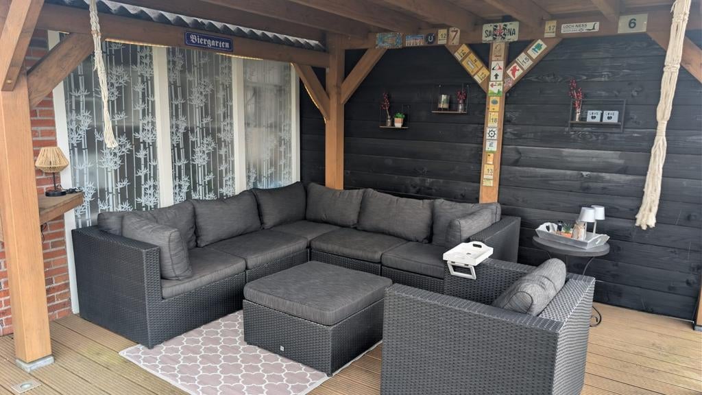 Luxe wicker loungeset met losse stoel en poef, Ophalen