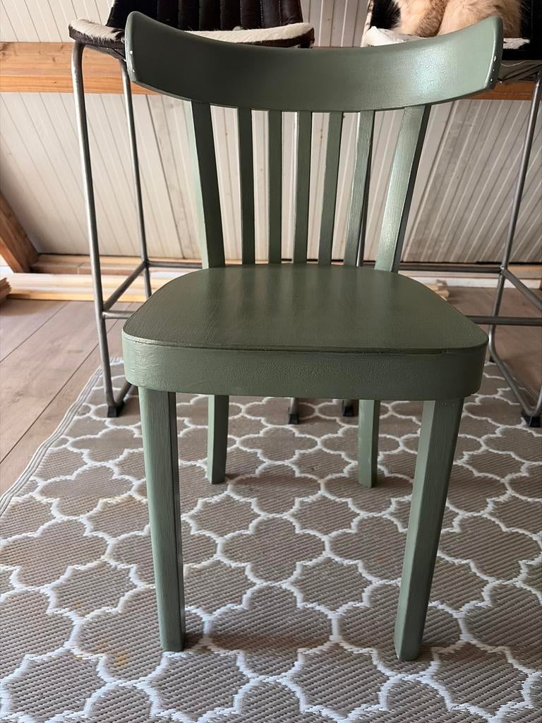 Ouderwetse café stoel - Geschilderd in olijfgroen, Ophalen, Gebruikt, Overige kleuren, Eén