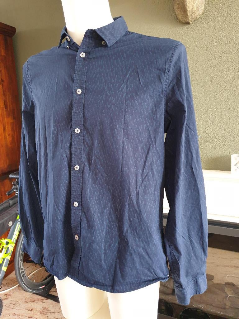 Hallinger stoere donker blauwe overhemd mt XL 43 44 blouse, Kleding | Heren, Hallinger, Zo goed als nieuw, Halswijdte 43/44 (XL)