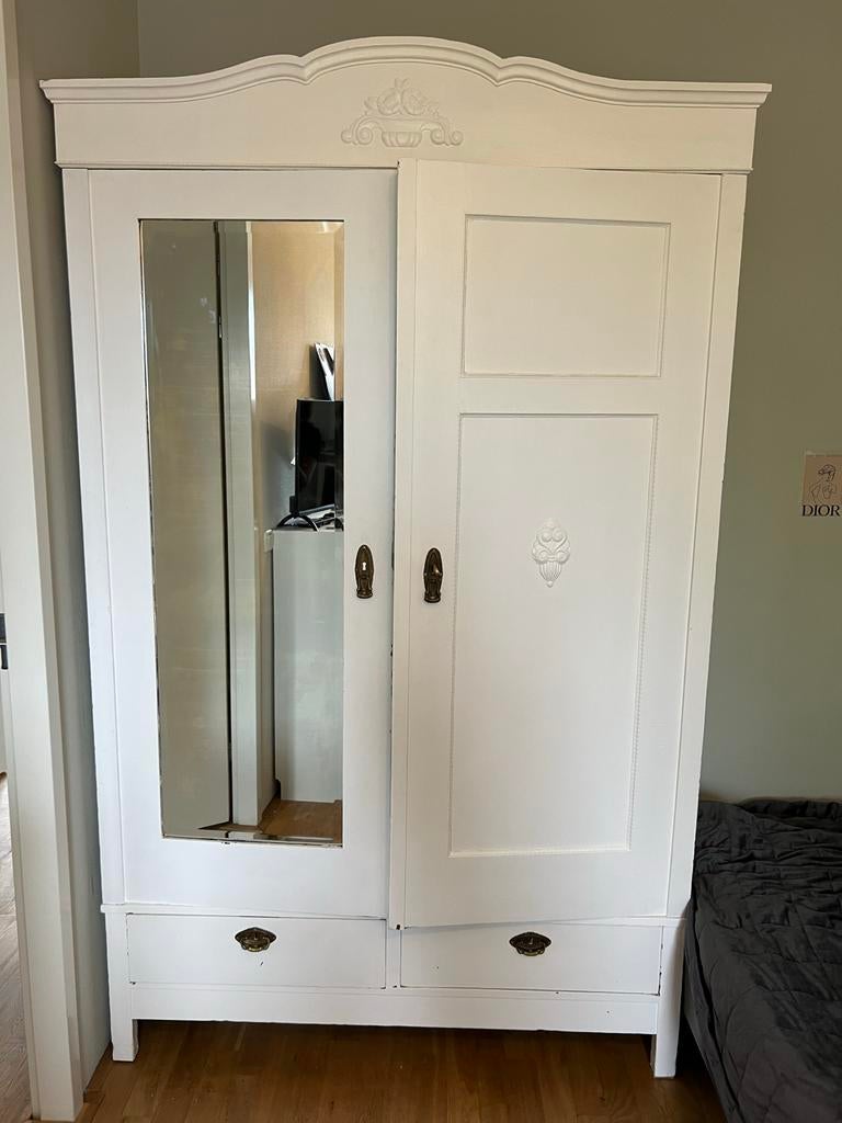 Antieke kast met spiegel en 2 lades, Antiek en Kunst, Ophalen