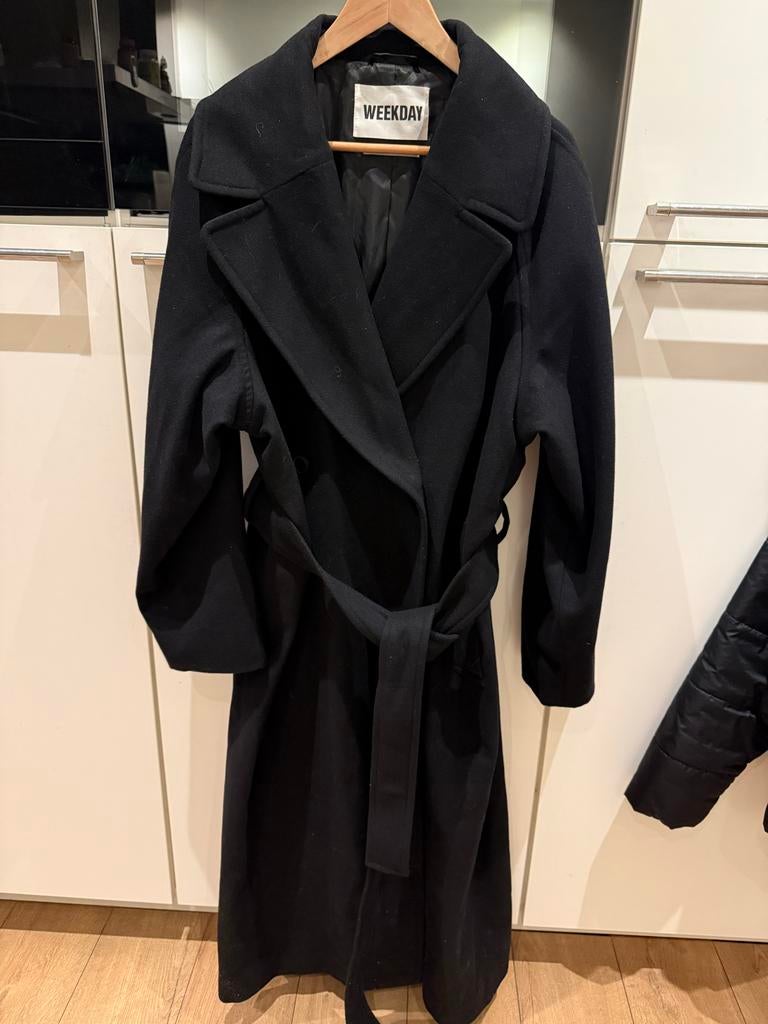 Lange zwarte mantel, Kleding | Dames, Jassen | Winter, Ophalen of Verzenden, Zo goed als nieuw, Maat 46/48 (XL) of groter, Zwart