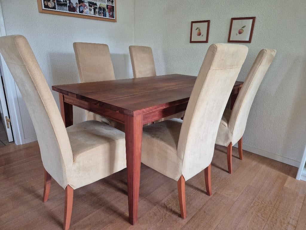 Eetkamerstoelen en -tafel, Huis en Inrichting, Stoelen, Ophalen, Gebruikt, Overige kleuren, Stof