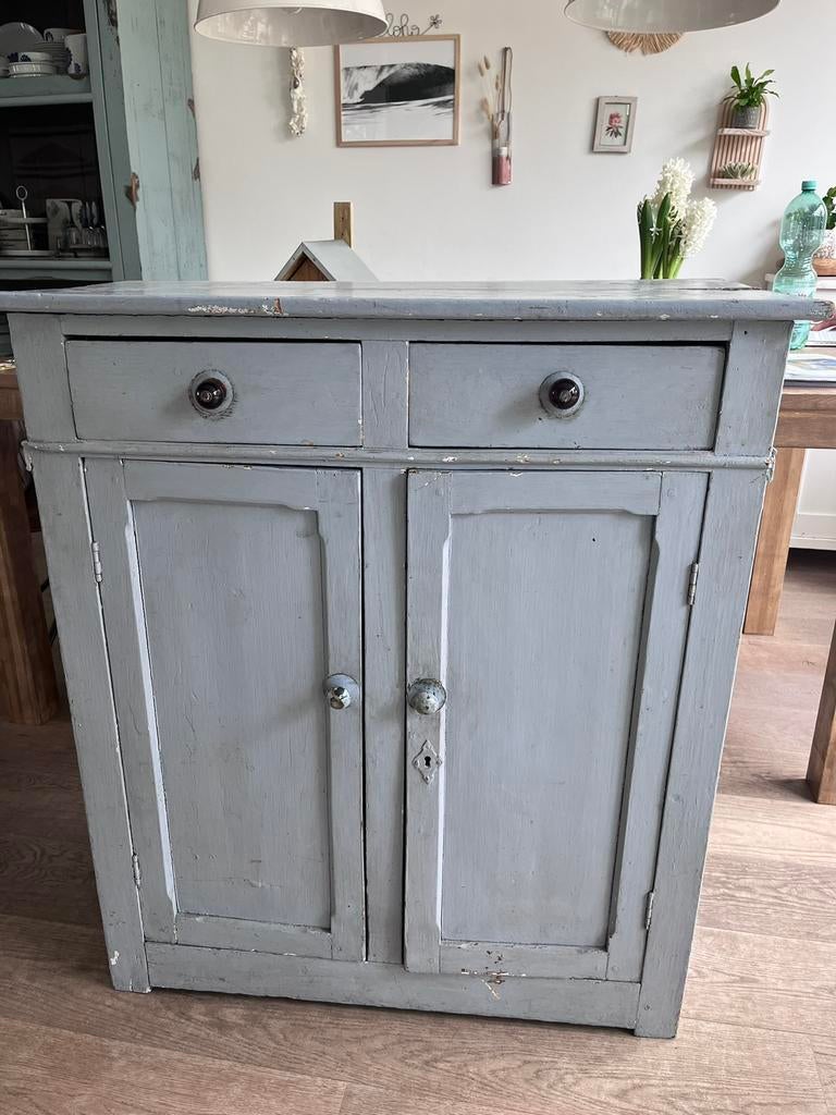 Meidenkast grijs/groen, Ophalen, Met plank(en), Gebruikt, 50 tot 100 cm