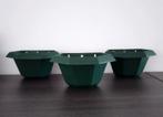 Drie mooie groene kunststof bloempotten om op te hangen, Kunststof, Gebruikt, Ophalen of Verzenden, Overige vormen