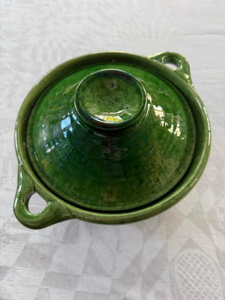 Groene aardewerken kookpot met deksel, Ophalen of Verzenden