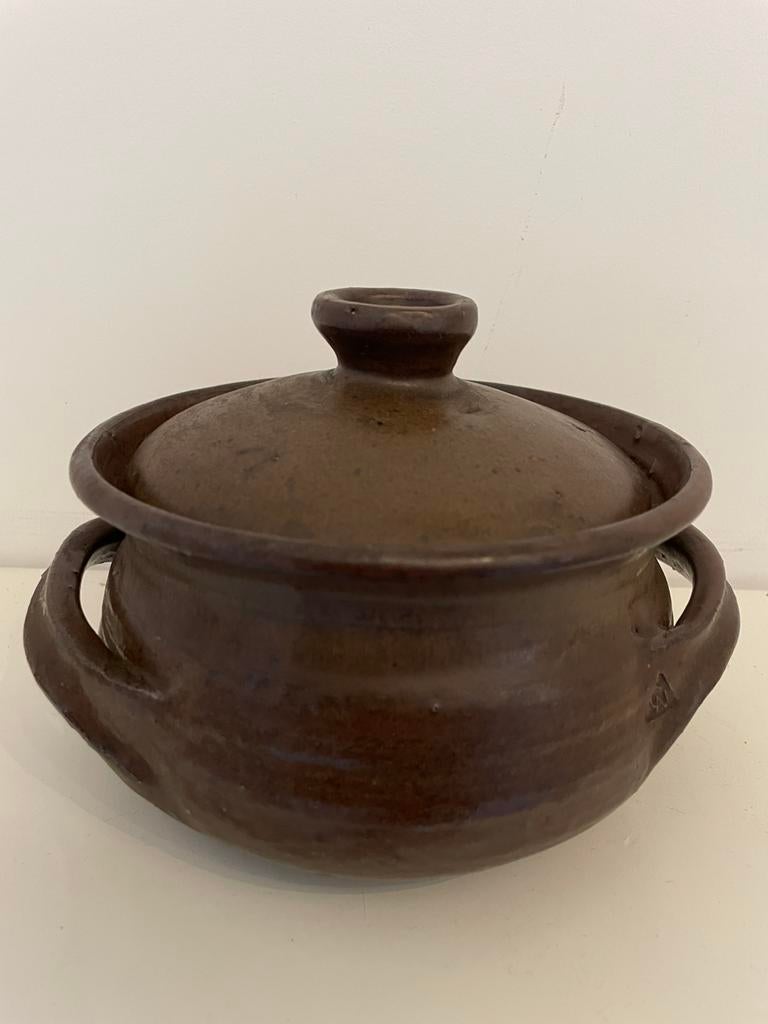 VTG aardewerk kookpot met deksel | makersmerk | 1950-1999, Ophalen of Verzenden