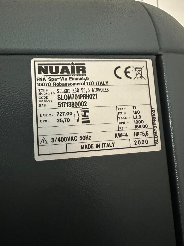 NuAir/Airworks compressor, Doe-het-zelf en Verbouw, Compressors, Ophalen, Gebruikt, 400 tot 800 liter/min, Geluidgedempt