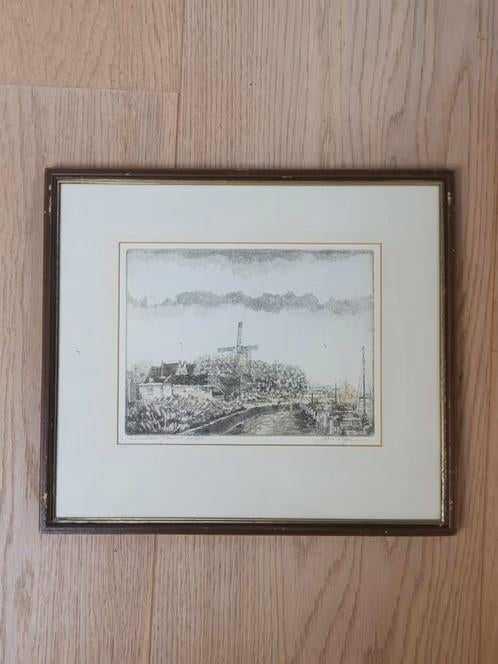Ets veerstal Gouda 30 v d 50 Huib Bijl (1939-1997), Antiek en Kunst, Kunst | Etsen en Gravures, Ophalen