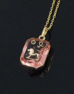 Leeuw toermalijn 14k gouden vintage ketting hanger unisex, Voordeelsieraden, Verzenden, Zo goed als nieuw, Met edelsteen