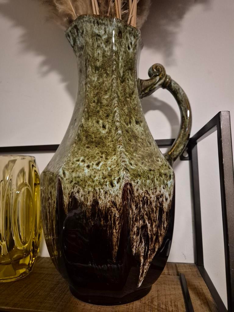 Groen bruine West Germany vaas 40 cm, Antiek en Kunst, Antiek | Vazen, Ophalen