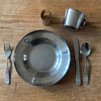 Vintage Amefa beer hond kinderbord kinderbeker kinderbestek, Antiek en Kunst, Ophalen of Verzenden