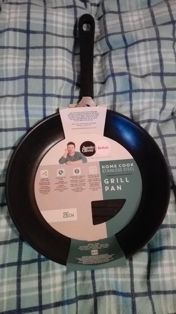 jamie oliver tefal rvs grillpan 26 cm nieuw, Huis en Inrichting, Keuken | Potten en Pannen, Nieuw, Koekenpan of Braadpan, Rvs