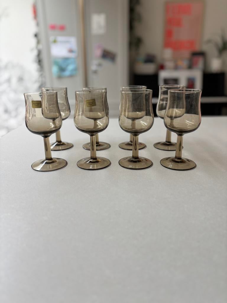 Vintage Luminarc wijnglazen rookglas 8 stuks (mag ook per 4), Ophalen, Zo goed als nieuw, Overige typen