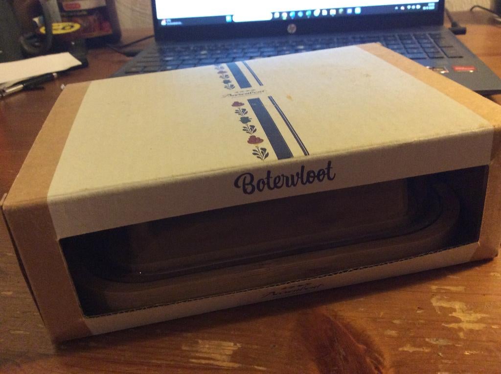 Boerenbont bamboe botervloot met glazen deksel. Nieuw, Overige materialen, Overige typen, Nieuw, Ophalen of Verzenden