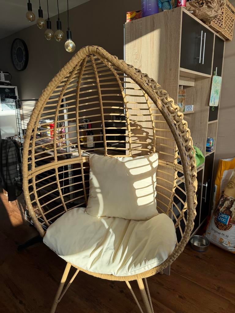 Eggchair rotan stoel met kussens, Ophalen, Gebruikt, Overige kleuren, Riet of Rotan