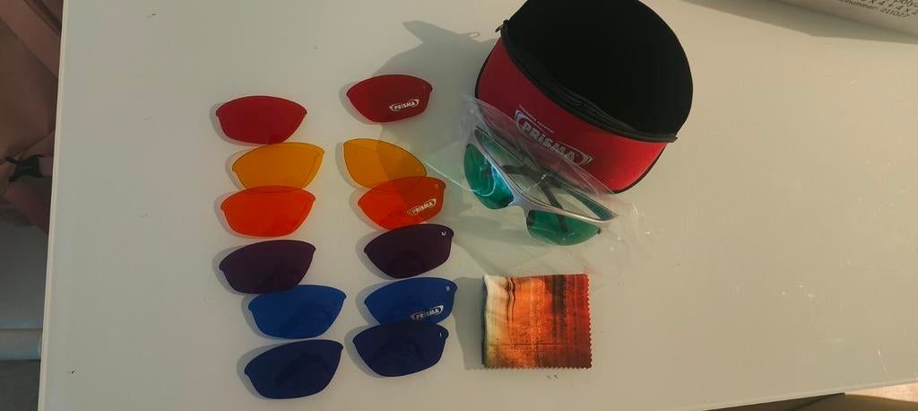 Prisma zonnebril met verwisselbare glazen compleet in doos., Ophalen, Zo goed als nieuw, Overige merken