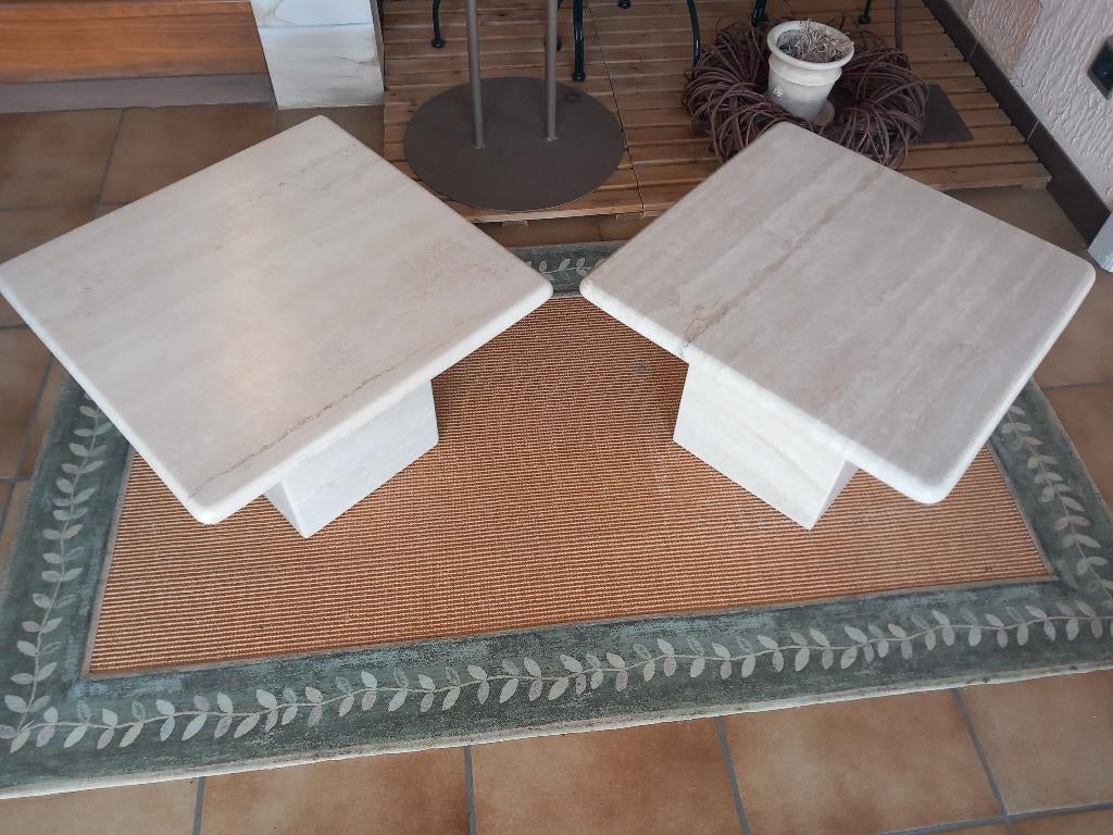 2 travertin salontafel  / bijzettafel 50x50x35, 45 tot 60 cm, Minder dan 55 cm, Verzenden, Rond