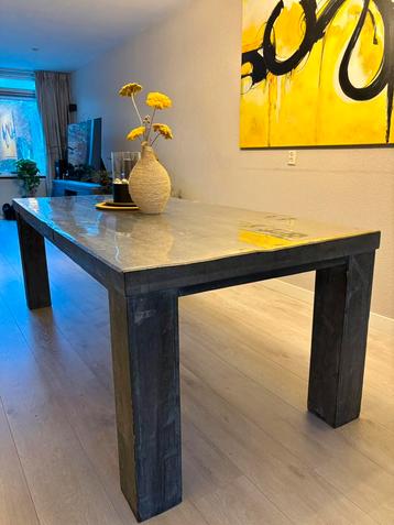 Eettafel hout robust grijs 220*100