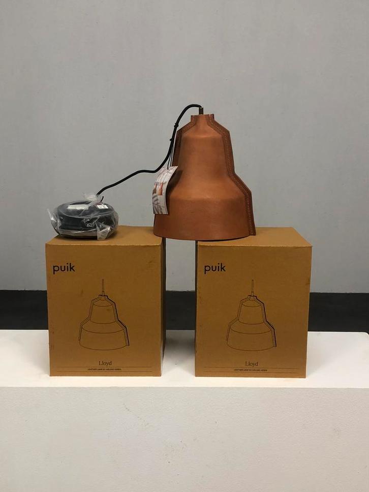 Lloyd cognac leren lampen 200,- by Nieuwe Heren - 2 kleuren, Huis en Inrichting, Lampen | Hanglampen, Zo goed als nieuw, Minder dan 50 cm