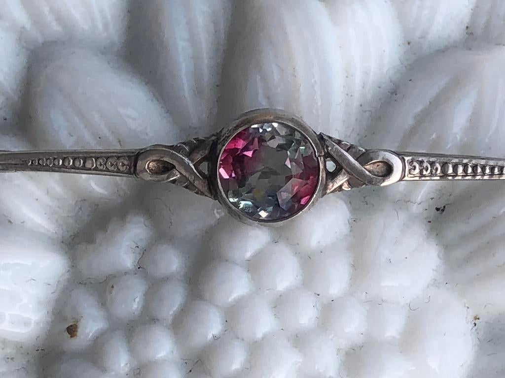 Antieke Broche Roze Blauw Steentje Zilver Speld, Ophalen of Verzenden, Zilver, Broche, Met edelsteen