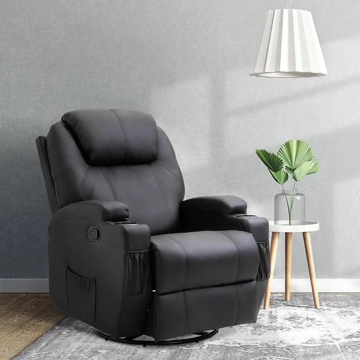 Luxe Relaxfauteuil - Zwart Leer, Huis en Inrichting, Fauteuils, Nieuw, Leer, Metaal, 75 tot 100 cm, Ophalen