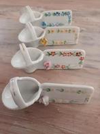 4x Vintage porseleinen messenlegger, mand flowerbasket