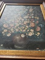 Vintage schilderij op doek bloemen in vaas foto 1 t/m 8, Antiek en Kunst, Curiosa en Brocante, Ophalen of Verzenden
