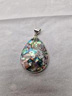 Verzilverde druppel hanger met abalone schelp, Ophalen of Verzenden