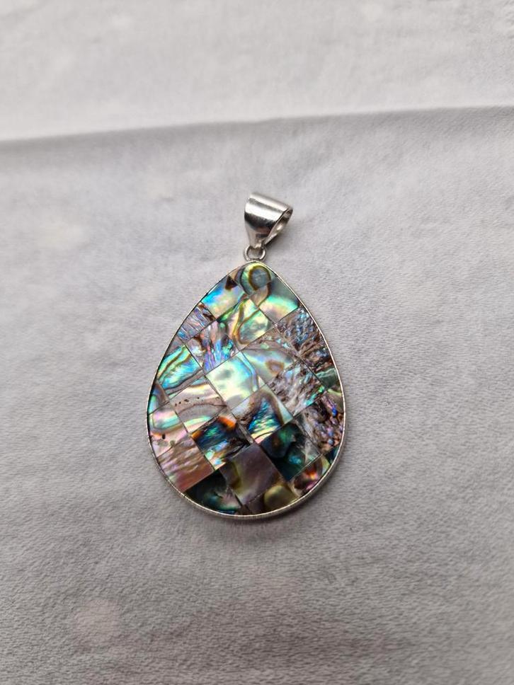 Verzilverde druppel hanger met abalone schelp, Sieraden, Tassen en Uiterlijk, Kettinghangers, Ophalen of Verzenden