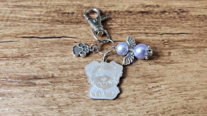 Tas/Sleutelhanger Morkie RVS met beschermengeltje, Sieraden, Tassen en Uiterlijk, Tassen | Damestassen, Nieuw, Avondtasje, Overige kleuren