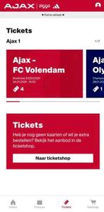 Ajax Volendam fside 2 tickets zuid 1, Seizoenskaart, Twee personen, Januari