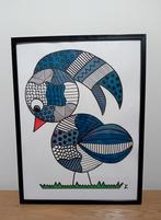 Special Art. Vreemde Vogel. Zwart Wit en Jeans Blauw., Antiek en Kunst, Ophalen of Verzenden