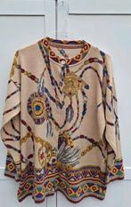 Vintage vest, maat 44/XXL - veren & kettingen patroon - wol, ., Beige, Maat 42/44 (L), Ophalen of Verzenden