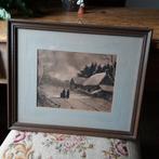 Antieke prent sneeuw tafereel., Ophalen of Verzenden