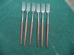 vintage fondue vorken teakhout midcentry 6x, Ophalen of Verzenden, Zo goed als nieuw, Hout, Bestekset