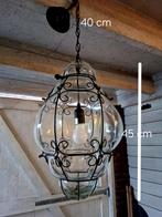 Glazen Hanglamp met Metalen Frame, Huis en Inrichting, Lampen | Hanglampen, Ophalen, Gebruikt, Klassiek, Glas