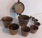 Unieke antieke set: messing maatbekers + Indiaas puzzelslot, Ophalen of Verzenden