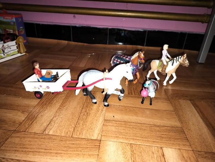 Schleich set Balen – 3 paarden, 1 veulen, koets, ook apart, Kinderen en Baby's, Speelgoed | Overig, Zo goed als nieuw, Jongen of Meisje