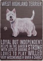 West Highland Terrier hond eigenschappen metalen reclamebord, Dieren en Toebehoren, Info@deconoord.nl, Deco Noord, Nieuw, Ophalen of Verzenden