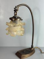 Antieke Messing Bureaulamp met Rozenkap, Ophalen, Gebruikt, C, Glas