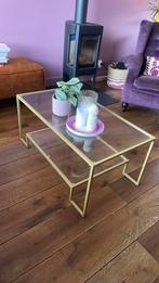 Glazen tafel met gouden details, Ophalen, 100 tot 150 cm, 50 tot 100 cm, Zo goed als nieuw