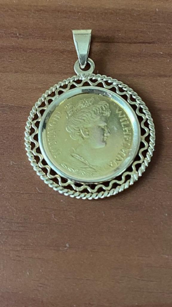 Gouden 5 Gulden muntstuk in 14 K gouden kast, Postzegels en Munten, Edelmetalen en Baren, Goud, Ophalen