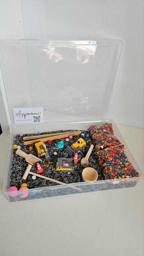 Speelbak compleet XL Bouwplaats Grijs - sensorisch speelgoed, Kinderen en Baby's, Speelgoed | Educatief en Creatief, Ophalen of Verzenden