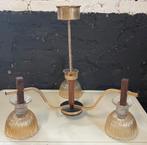 Vintage mid ventury hanglamp 3 kelken teak glas zo mooi!, Ophalen, Gebruikt, Vintage mid century, Glas