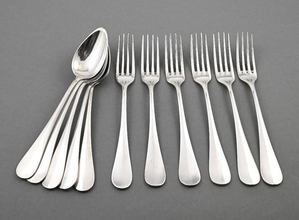 Christofle; 6 vrk; 5 lpl; model Baguette (Fidelio); 19e eeuw, Ophalen of Verzenden